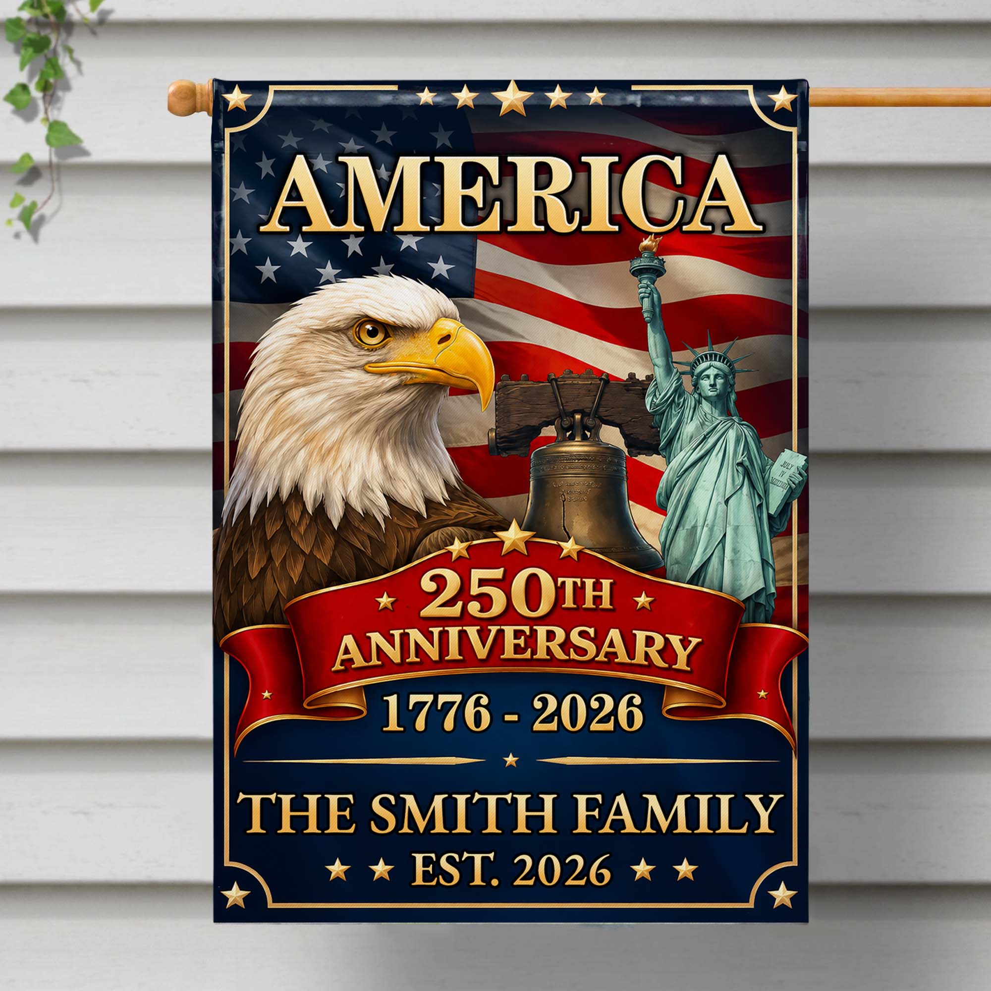 Personalized Double-Sided Garden Flag Custom Family Name Eagle for 4th of July