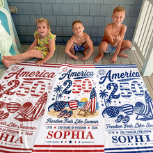Load image into Gallery viewer, Personalized Microfiber Beach Towel Custom Name Patriotic Gift for 4th of July
