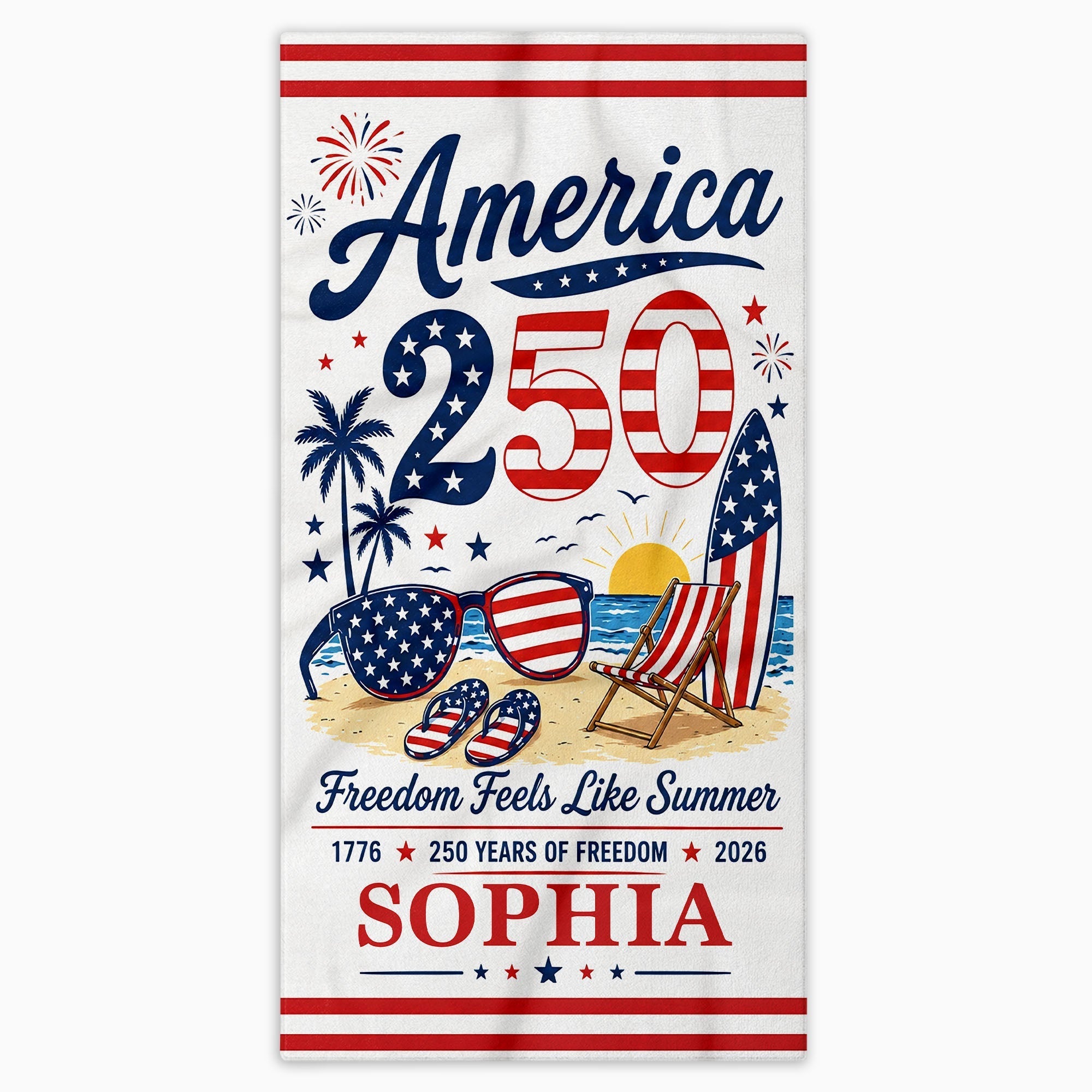 Personalized Microfiber Beach Towel Custom Name Patriotic Gift for 4th of July