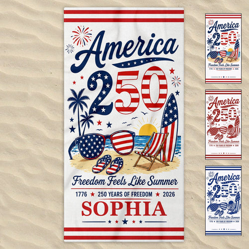 Personalized Microfiber Beach Towel Custom Name Patriotic Gift for 4th of July