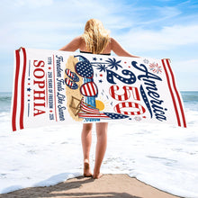 Load image into Gallery viewer, Personalized Microfiber Beach Towel Custom Name Patriotic Gift for 4th of July
