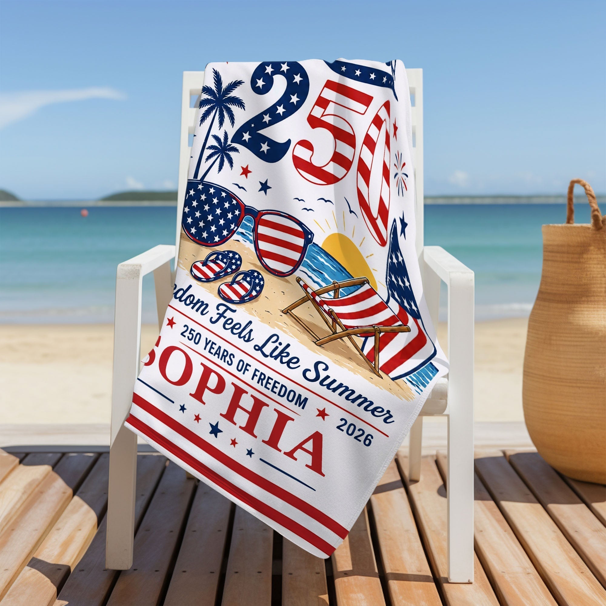 Personalized Microfiber Beach Towel Custom Name Patriotic Gift for 4th of July