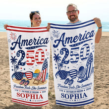 Load image into Gallery viewer, Personalized Microfiber Beach Towel Custom Name Patriotic Gift for 4th of July
