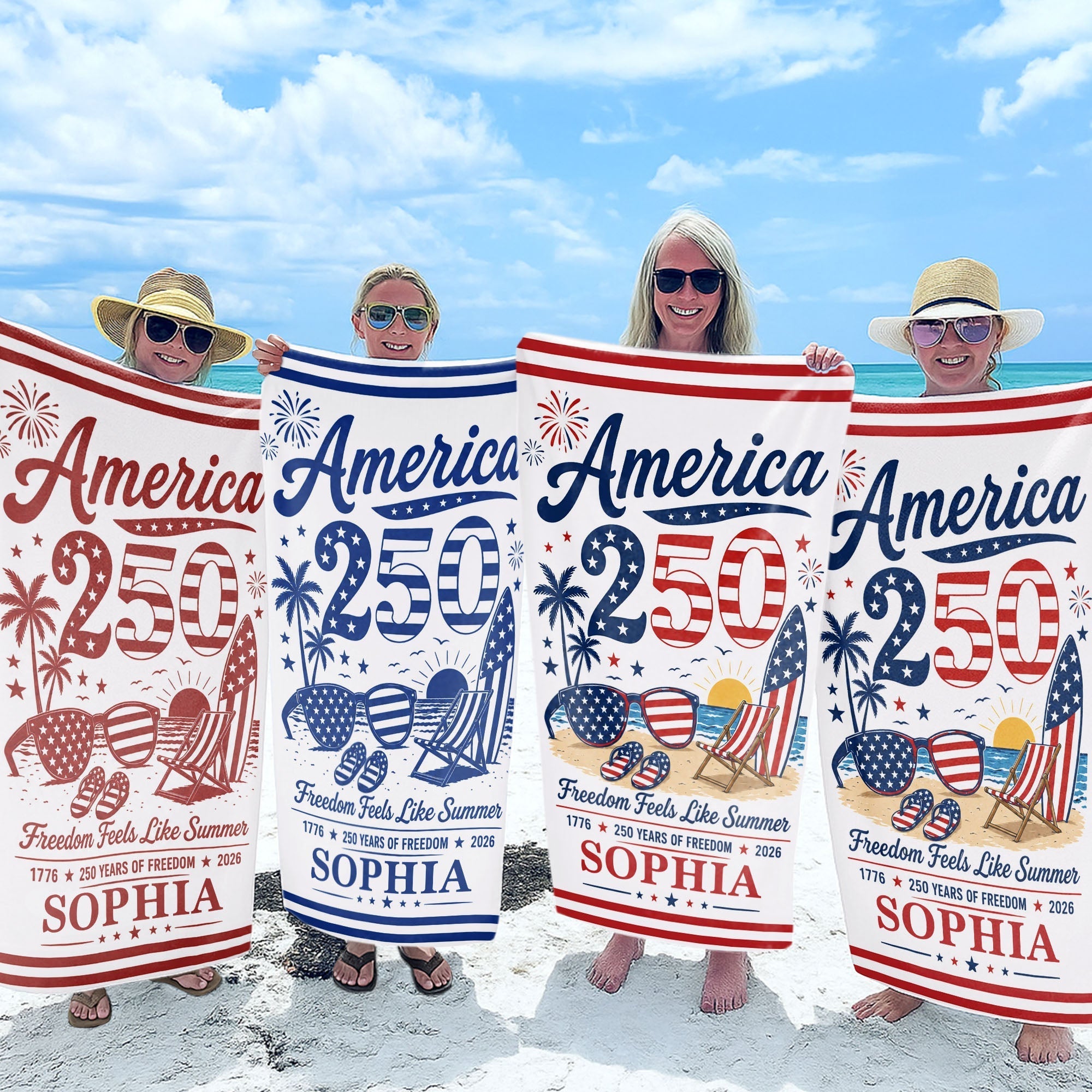 Personalized Microfiber Beach Towel Custom Name Patriotic Gift for 4th of July