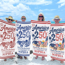 Load image into Gallery viewer, Personalized Microfiber Beach Towel Custom Name Patriotic Gift for 4th of July
