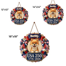 Load image into Gallery viewer, Personalized Dog Wreath Wall Sign Custom Name USA Flag Gift

