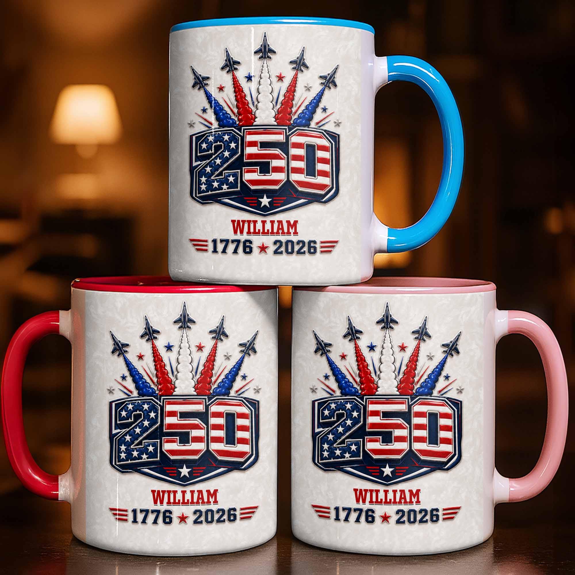 Personalized Ceramic Accent Mug Custom Name USA Independence Day Gift