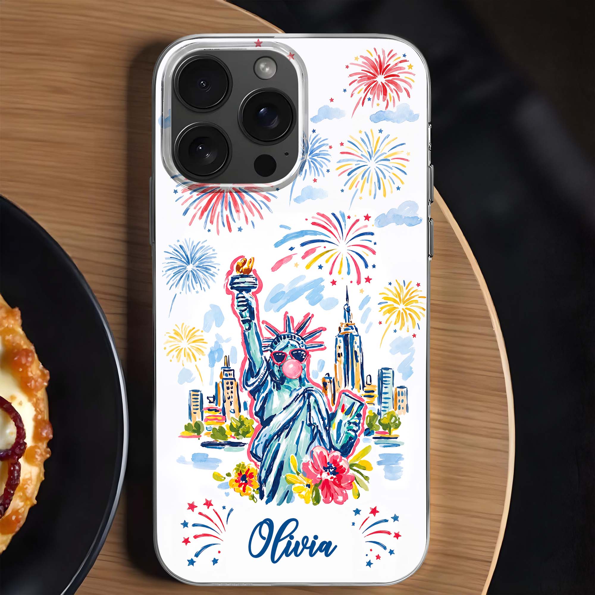 Personalized Clear Phone Case Independence Day Gift with Fireworks