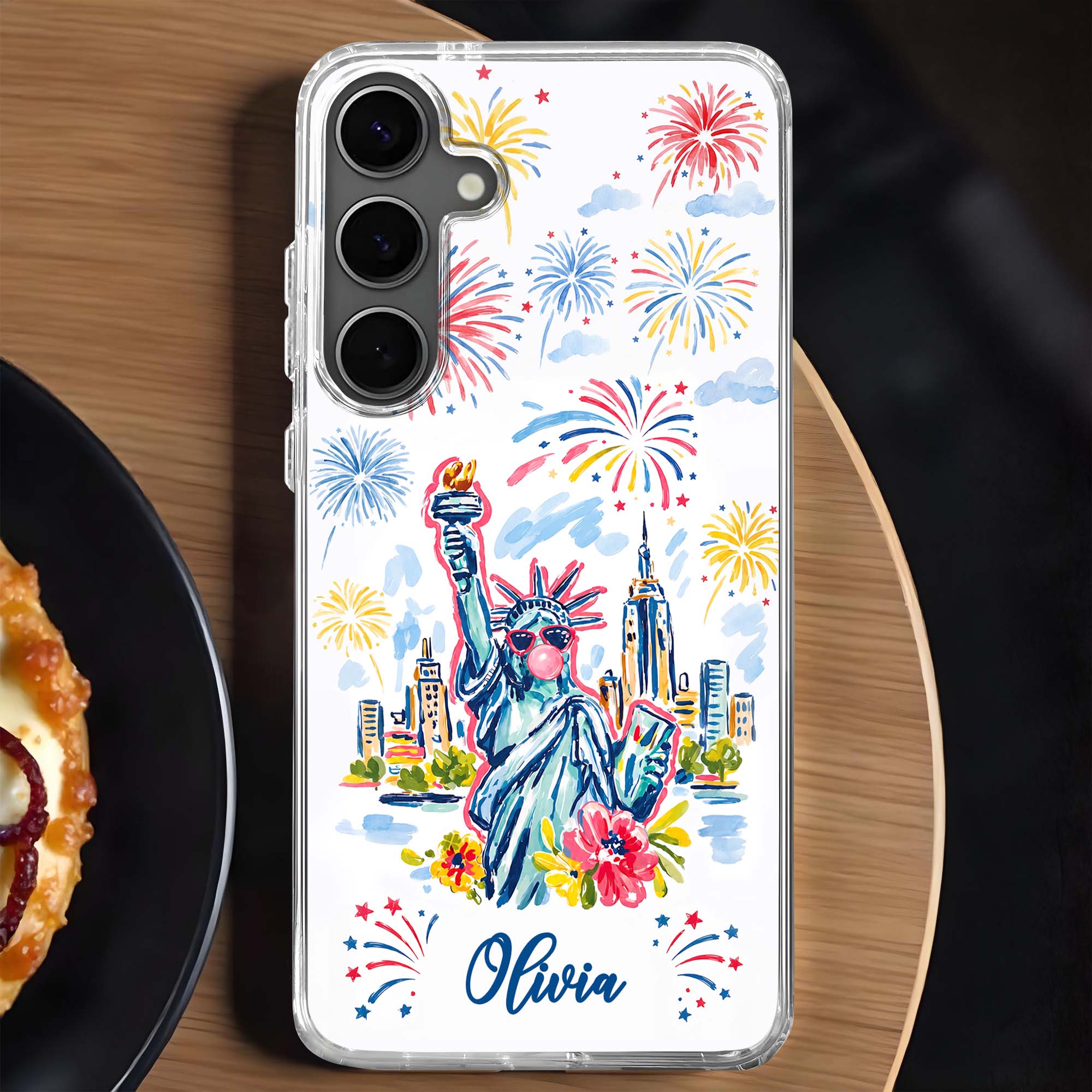 Personalized Clear Phone Case Independence Day Gift with Fireworks