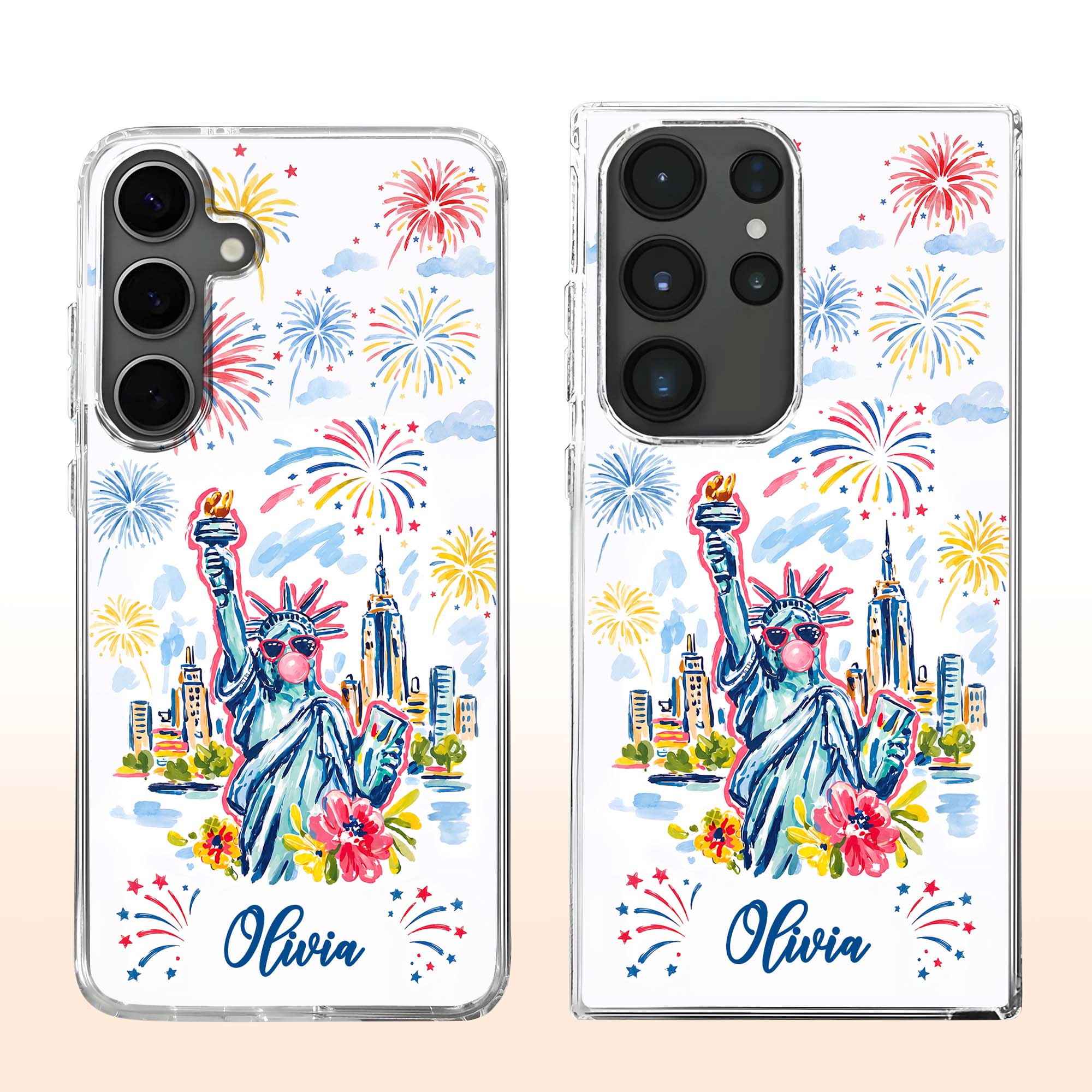 Personalized Clear Phone Case Independence Day Gift with Fireworks