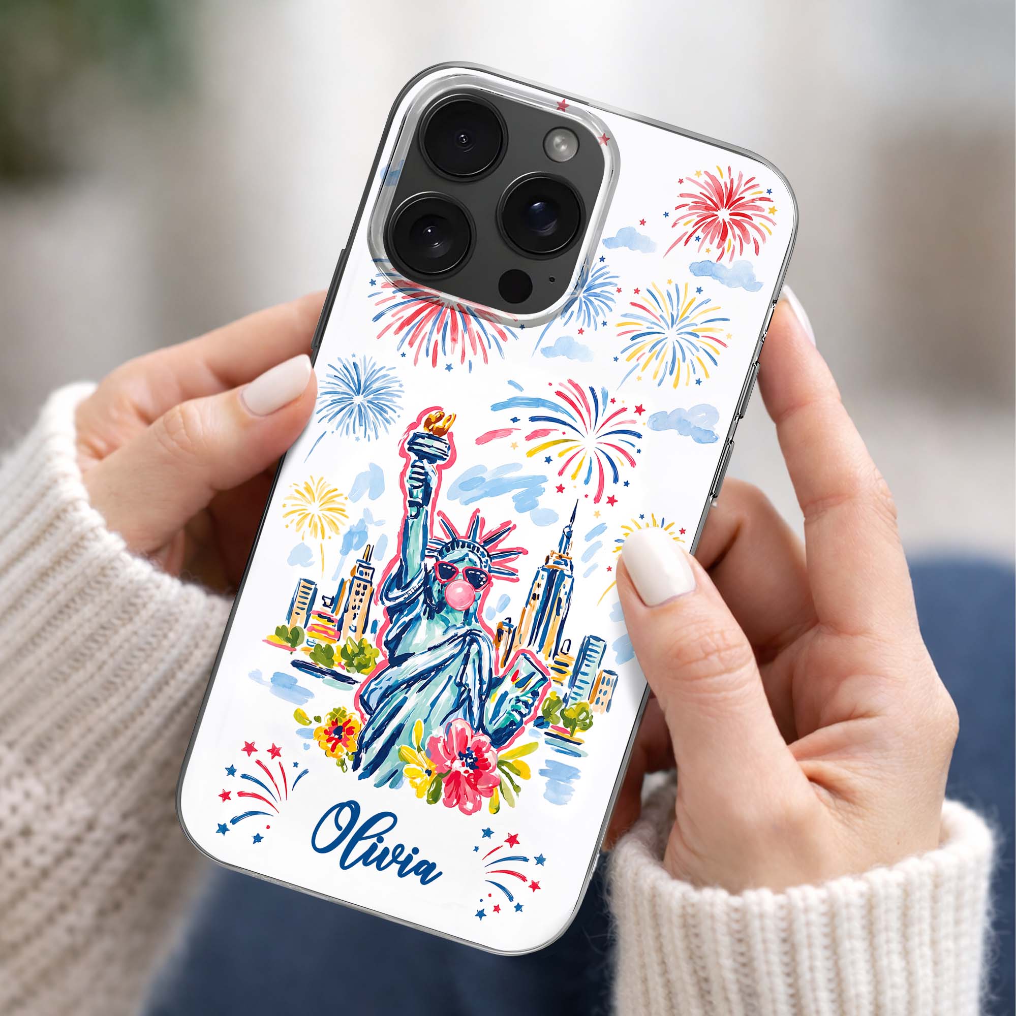 Personalized Clear Phone Case Independence Day Gift with Fireworks