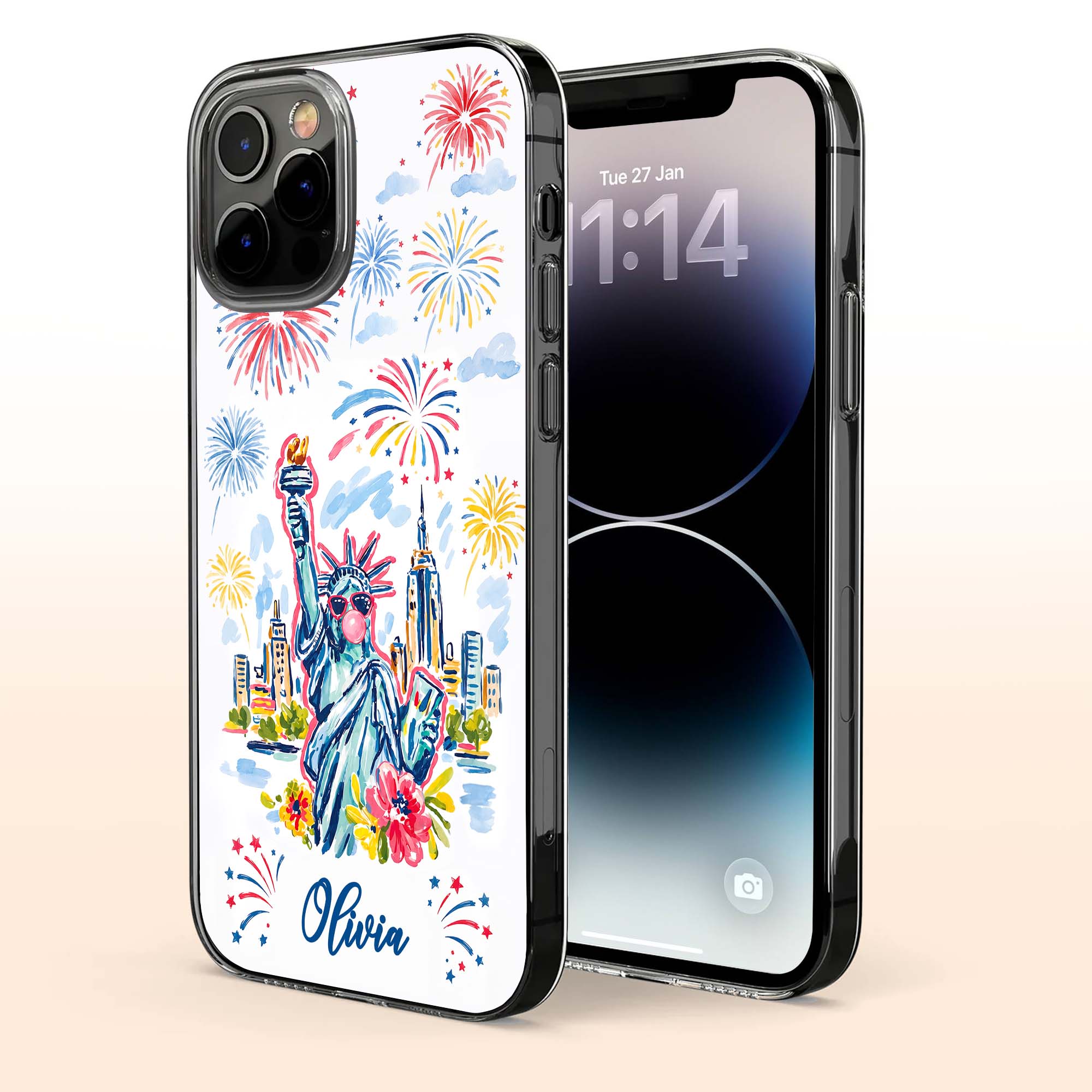 Personalized Clear Phone Case Independence Day Gift with Fireworks
