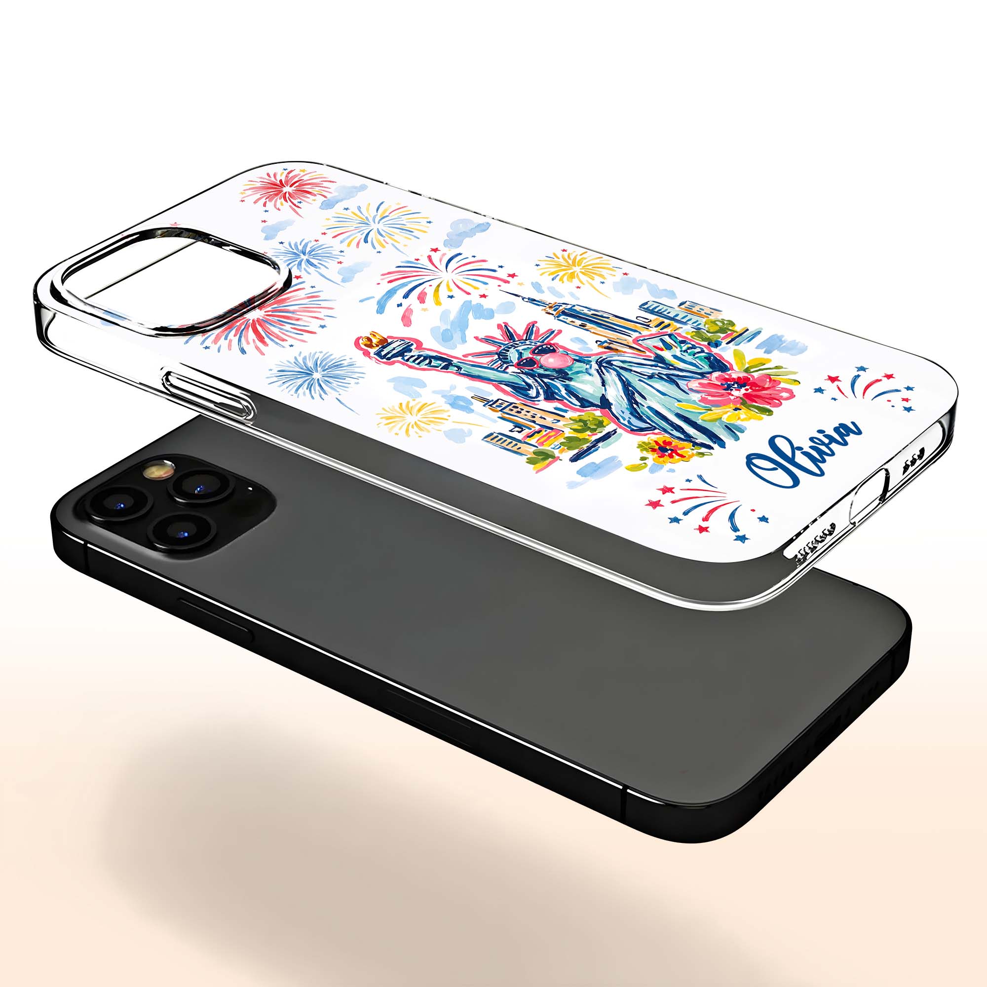Personalized Clear Phone Case Independence Day Gift with Fireworks