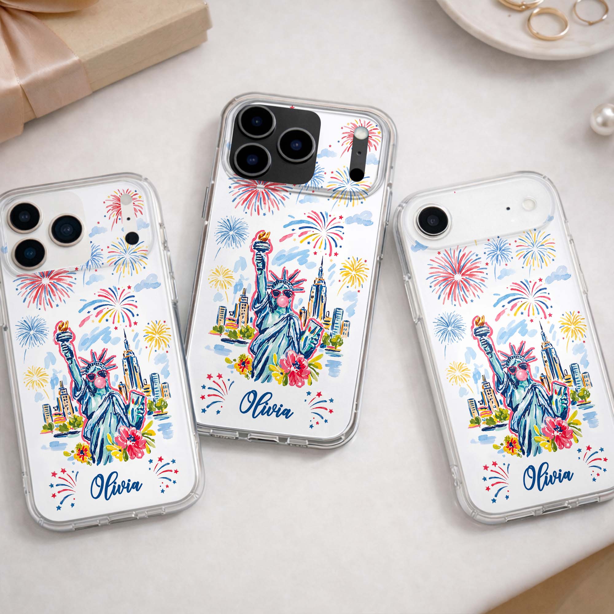 Personalized Clear Phone Case Independence Day Gift with Fireworks