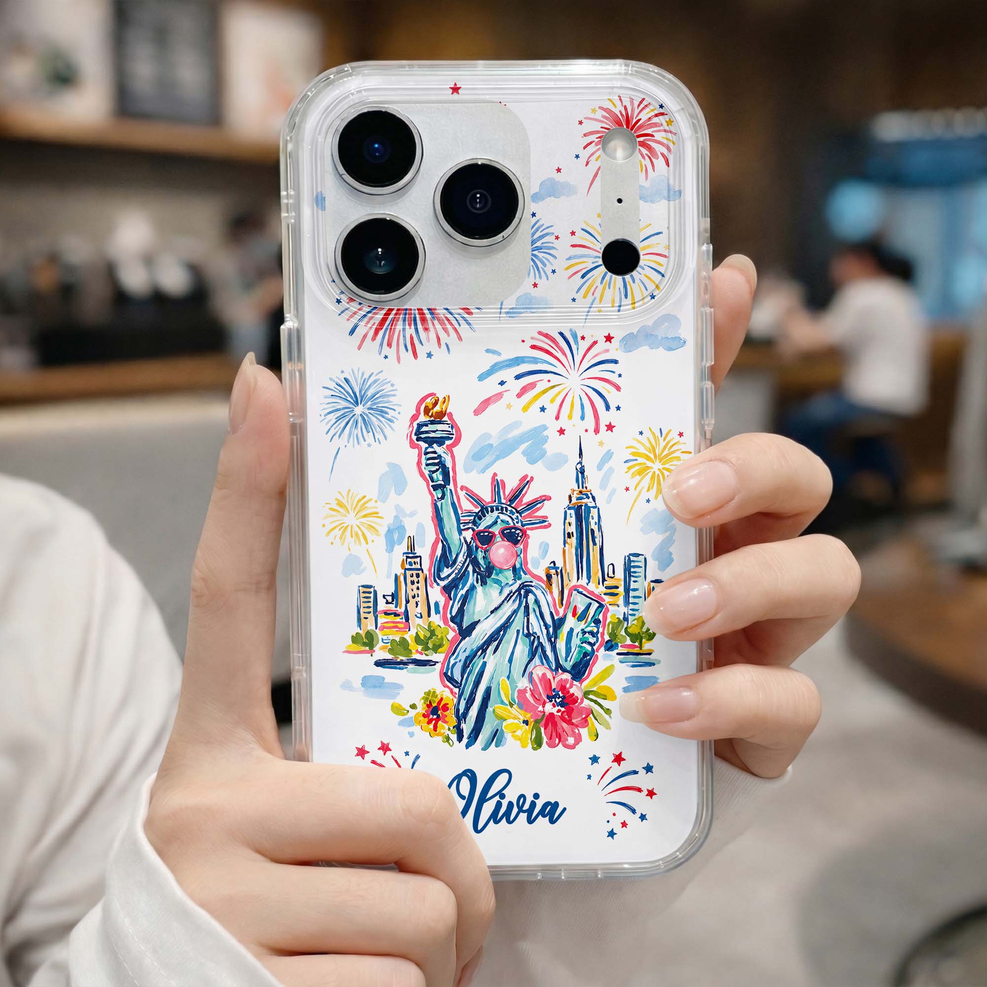 Personalized Clear Phone Case Independence Day Gift with Fireworks