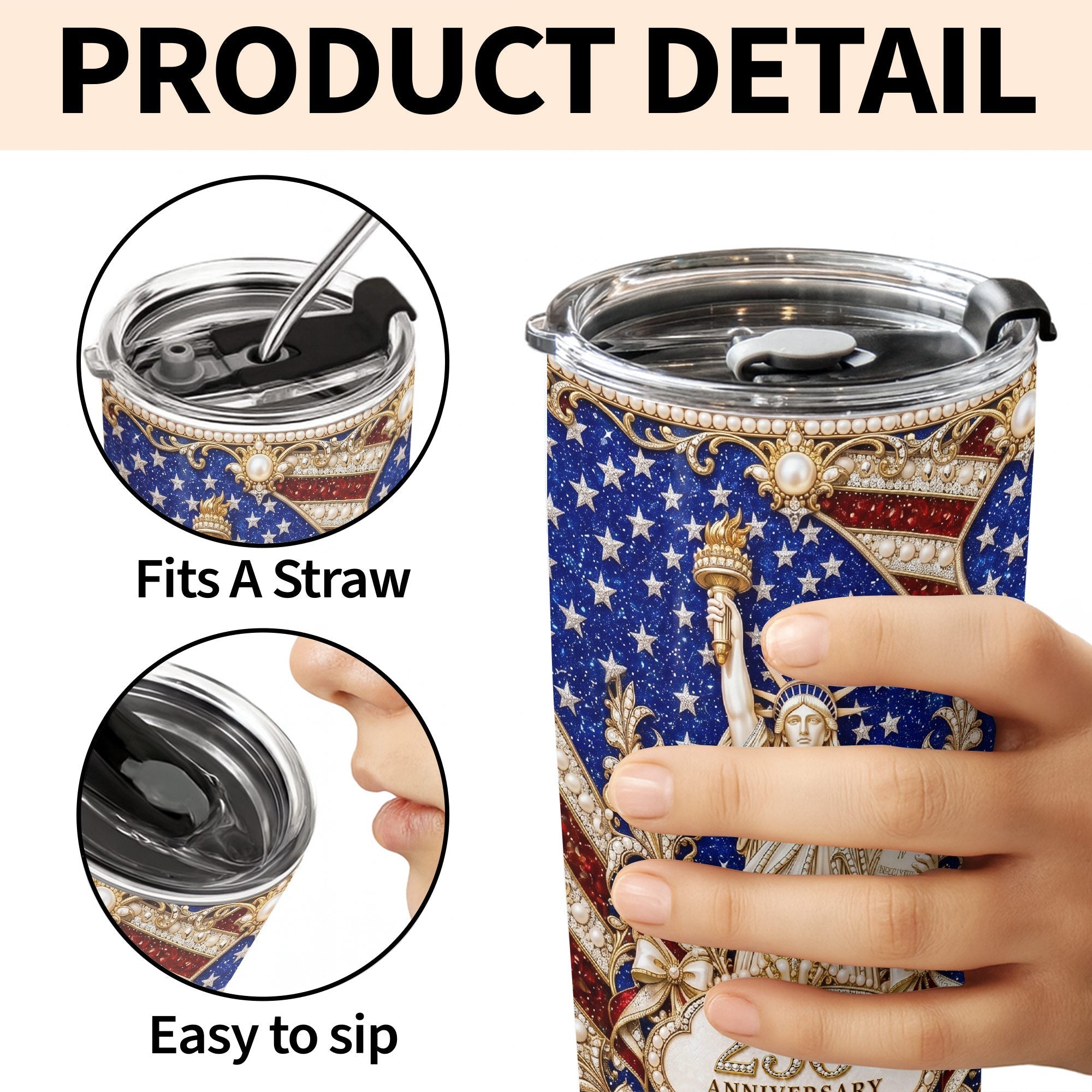 Personalized 20oz Stainless Steel Tumbler American Flag Gift for Independence Day
