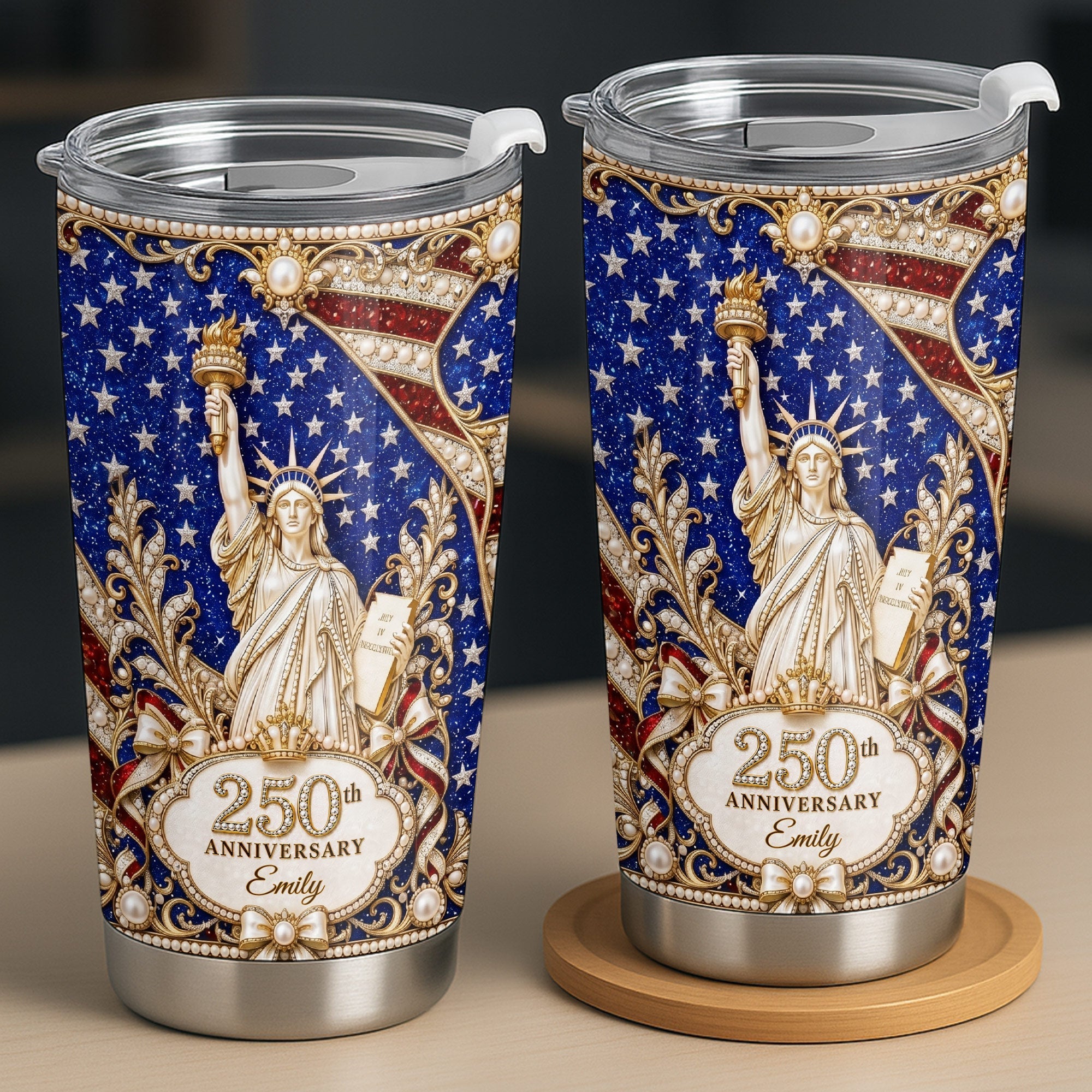 Personalized 20oz Stainless Steel Tumbler American Flag Gift for Independence Day