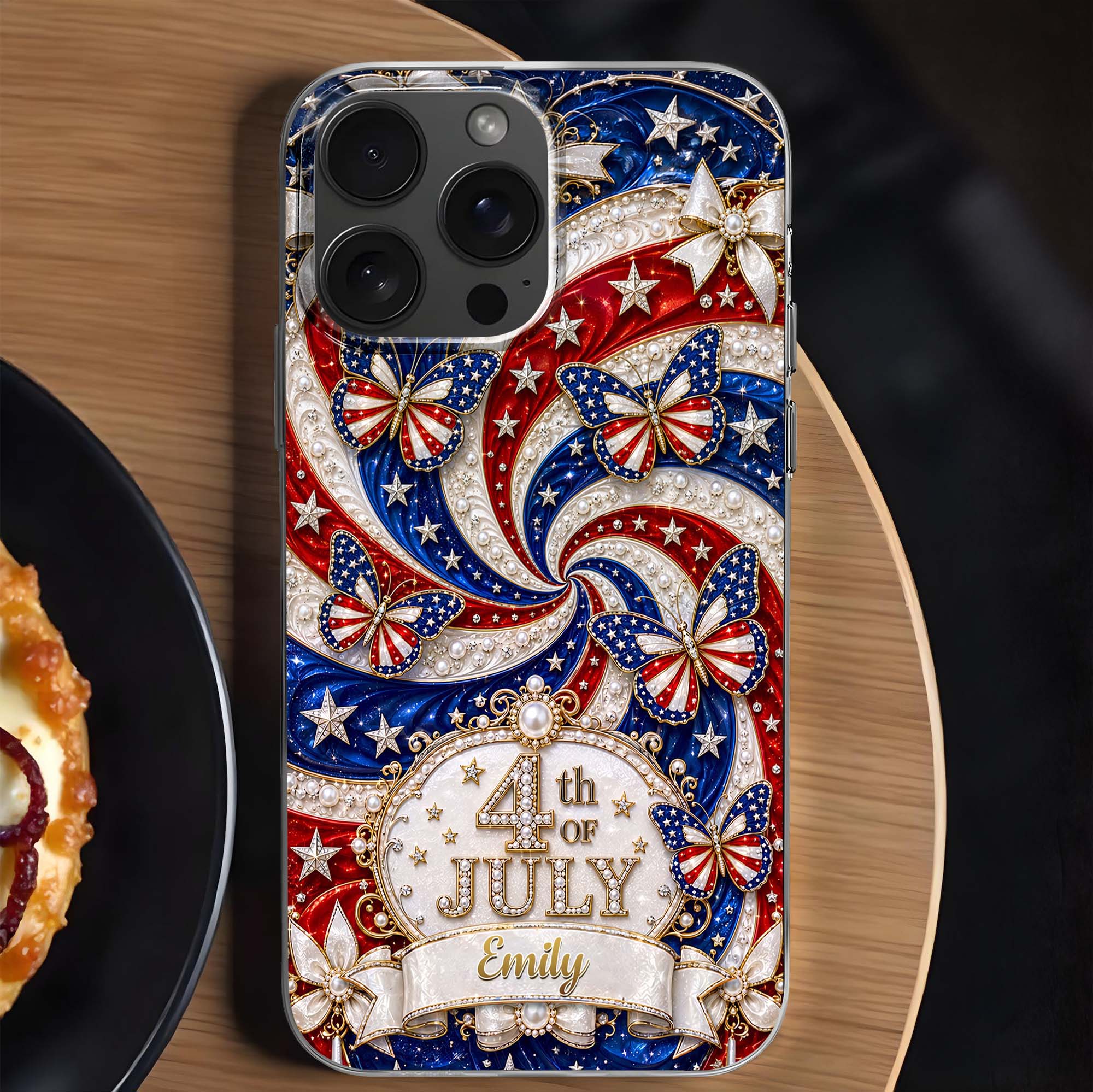 Personalized Clear Phone Case with American Flag Design for 4th of July