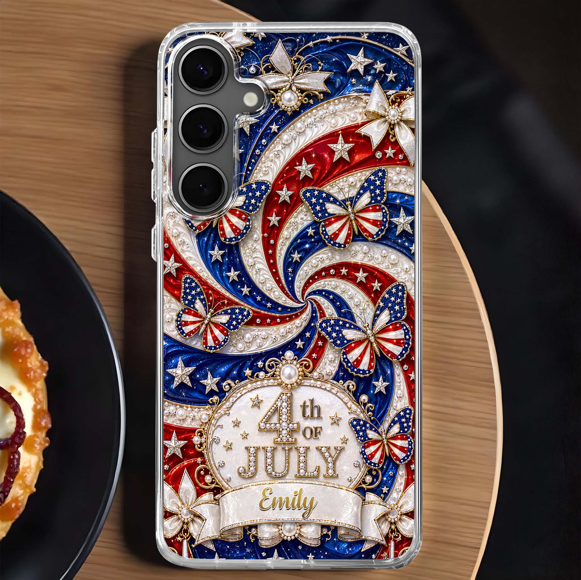 Personalized Clear Phone Case with American Flag Design for 4th of July
