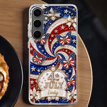 Load image into Gallery viewer, Personalized Clear Phone Case with American Flag Design for 4th of July
