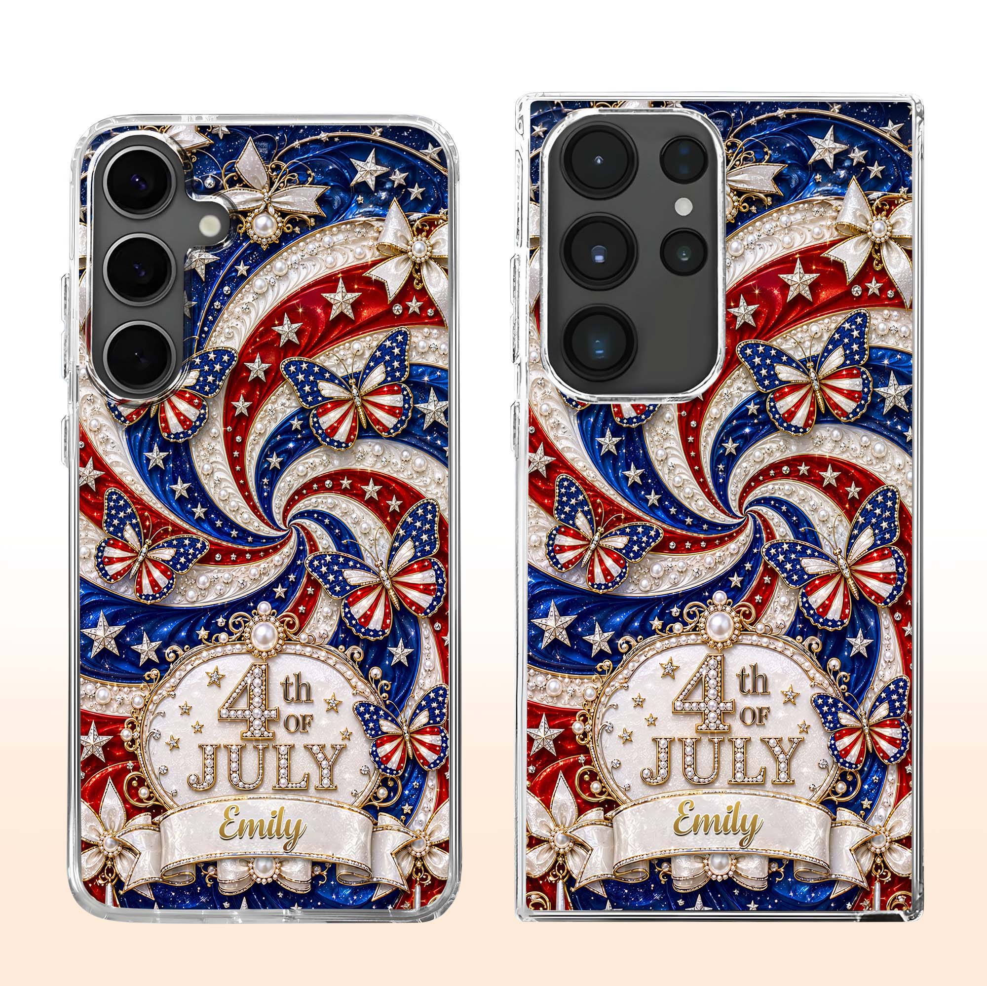 Personalized Clear Phone Case with American Flag Design for 4th of July