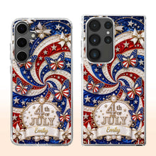 Load image into Gallery viewer, Personalized Clear Phone Case with American Flag Design for 4th of July
