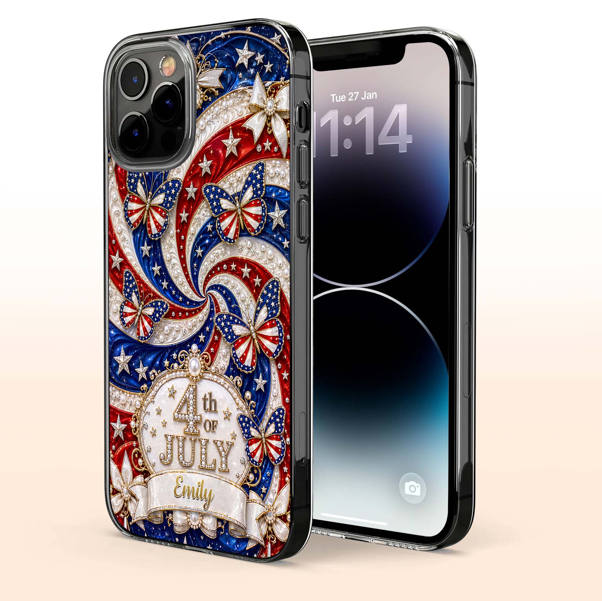 Personalized Clear Phone Case with American Flag Design for 4th of July