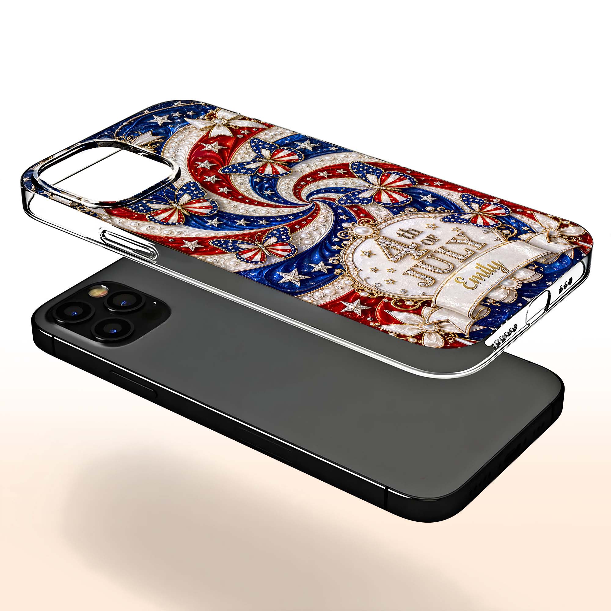 Personalized Clear Phone Case with American Flag Design for 4th of July