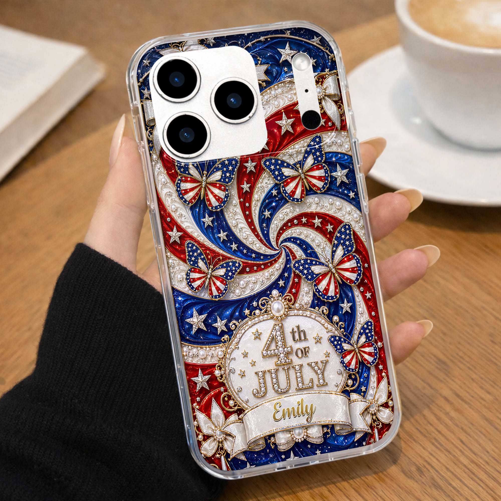 Personalized Clear Phone Case with American Flag Design for 4th of July