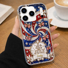 Load image into Gallery viewer, Personalized Clear Phone Case with American Flag Design for 4th of July
