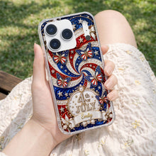 Load image into Gallery viewer, Personalized Clear Phone Case with American Flag Design for 4th of July
