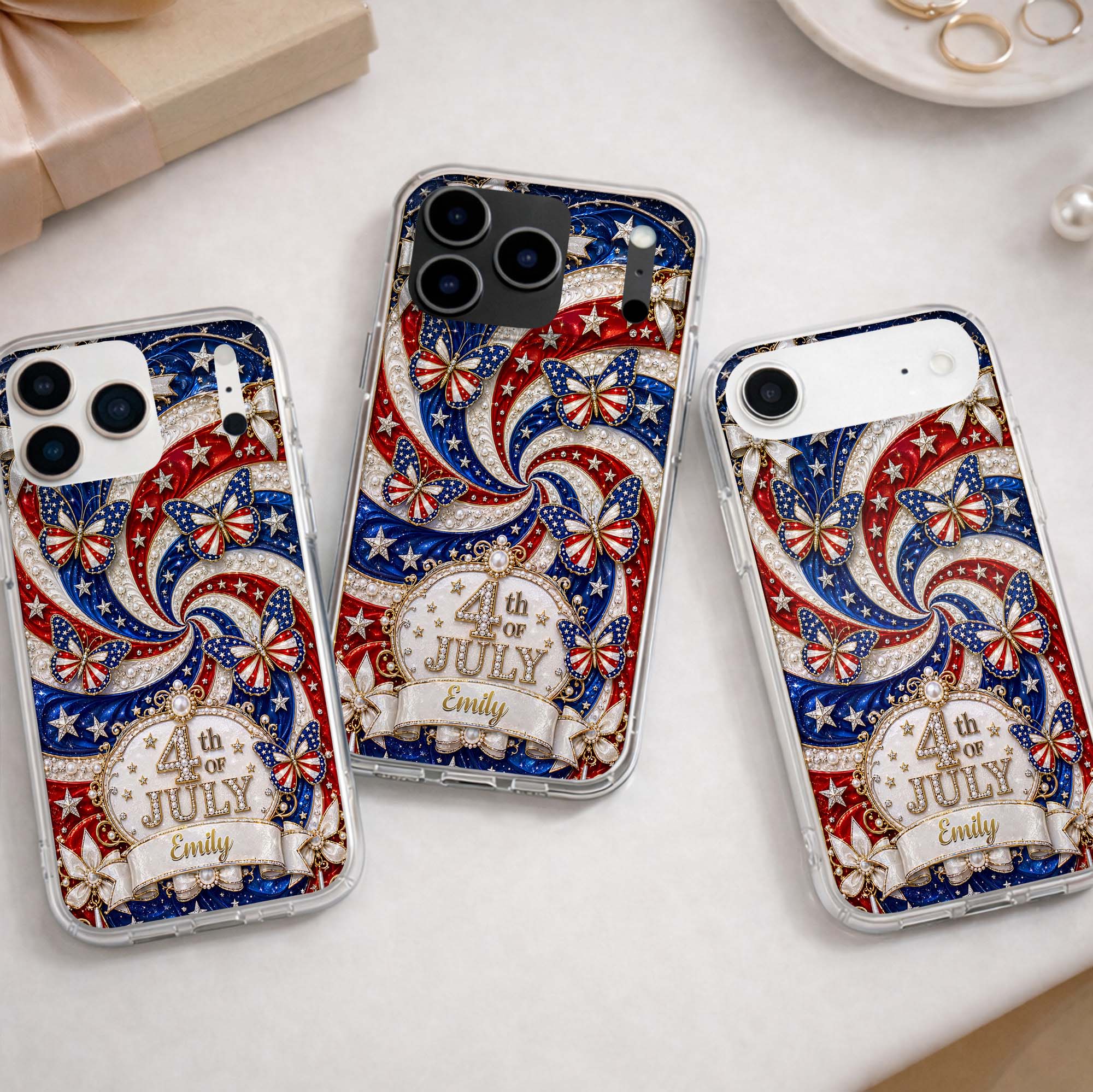 Personalized Clear Phone Case with American Flag Design for 4th of July
