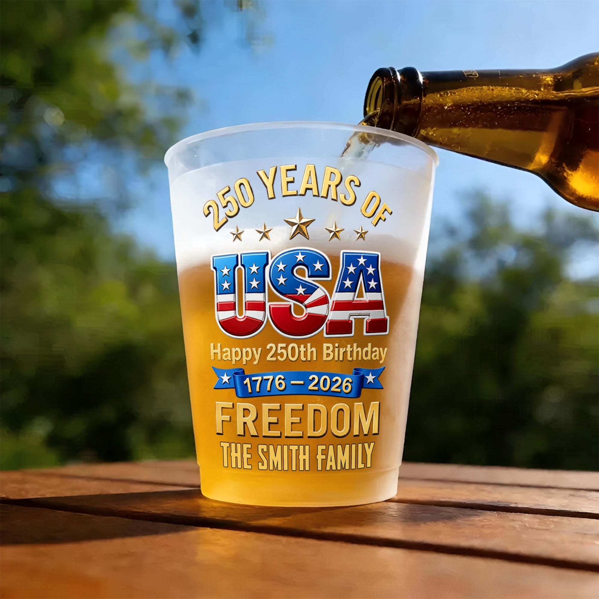 Personalized Frosted Cups Custom Name USA Flag Gift for 4th of July