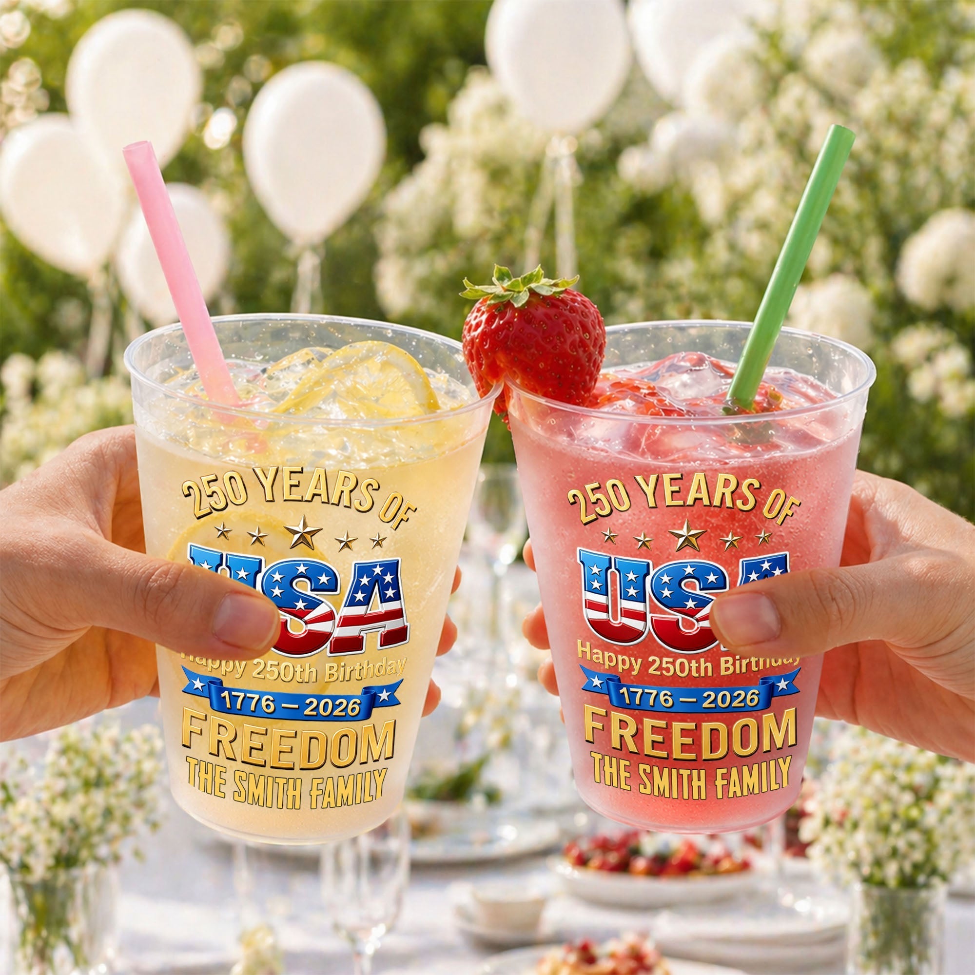 Personalized Frosted Cups Custom Name USA Flag Gift for 4th of July