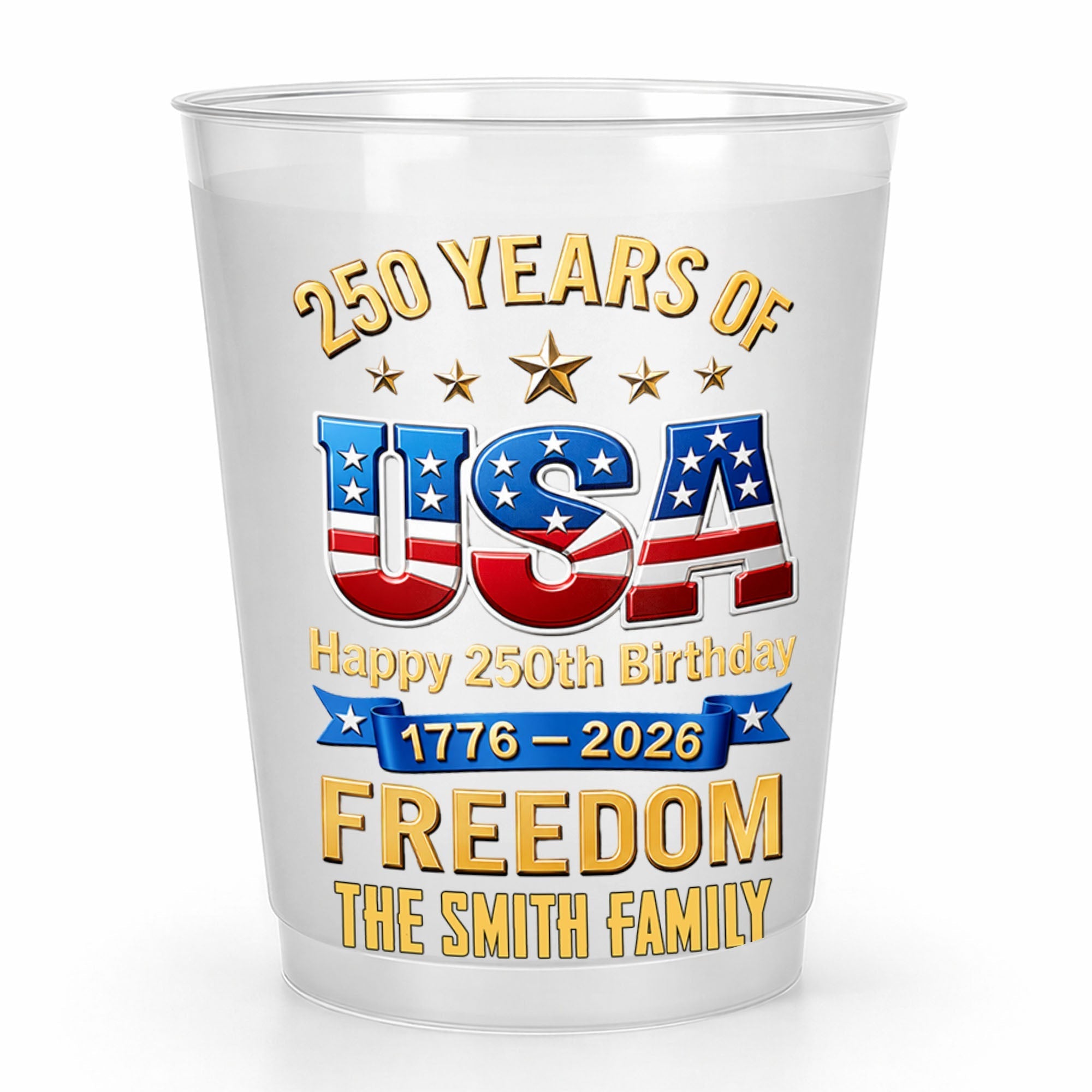Personalized Frosted Cups Custom Name USA Flag Gift for 4th of July