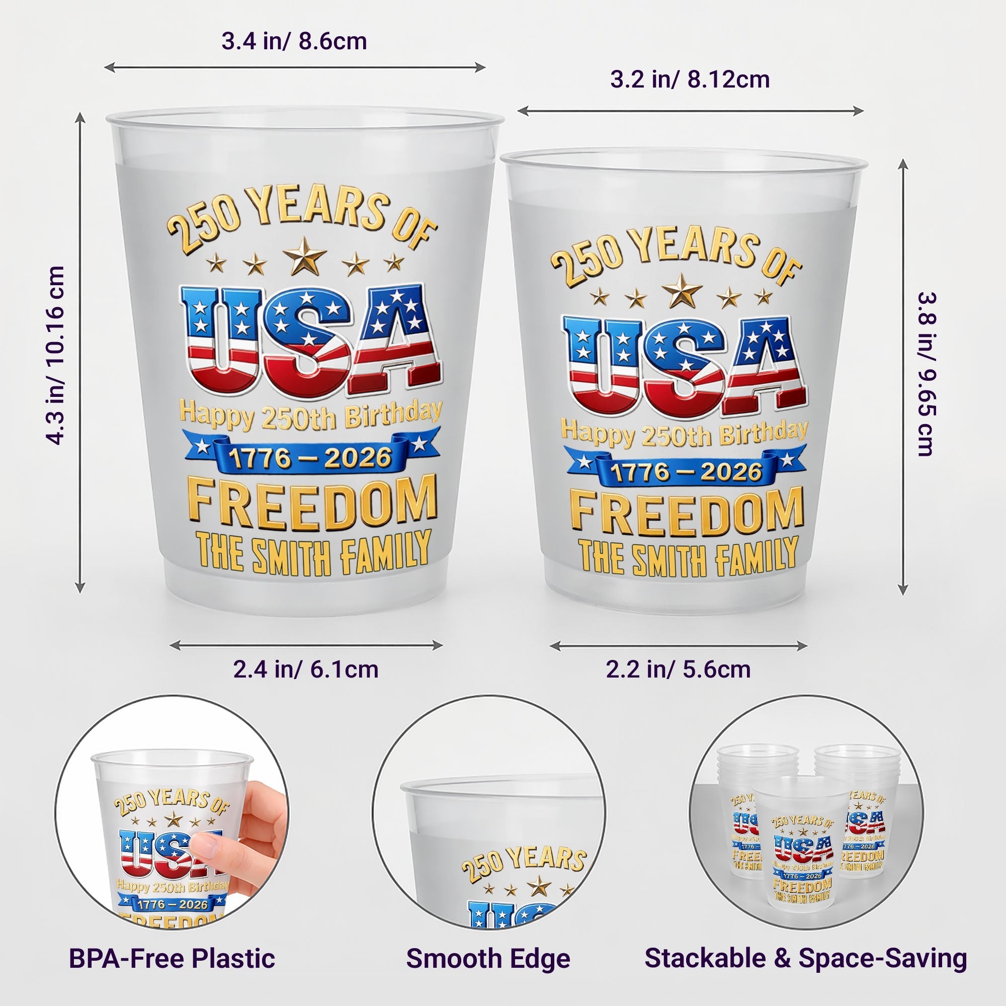 Personalized Frosted Cups Custom Name USA Flag Gift for 4th of July