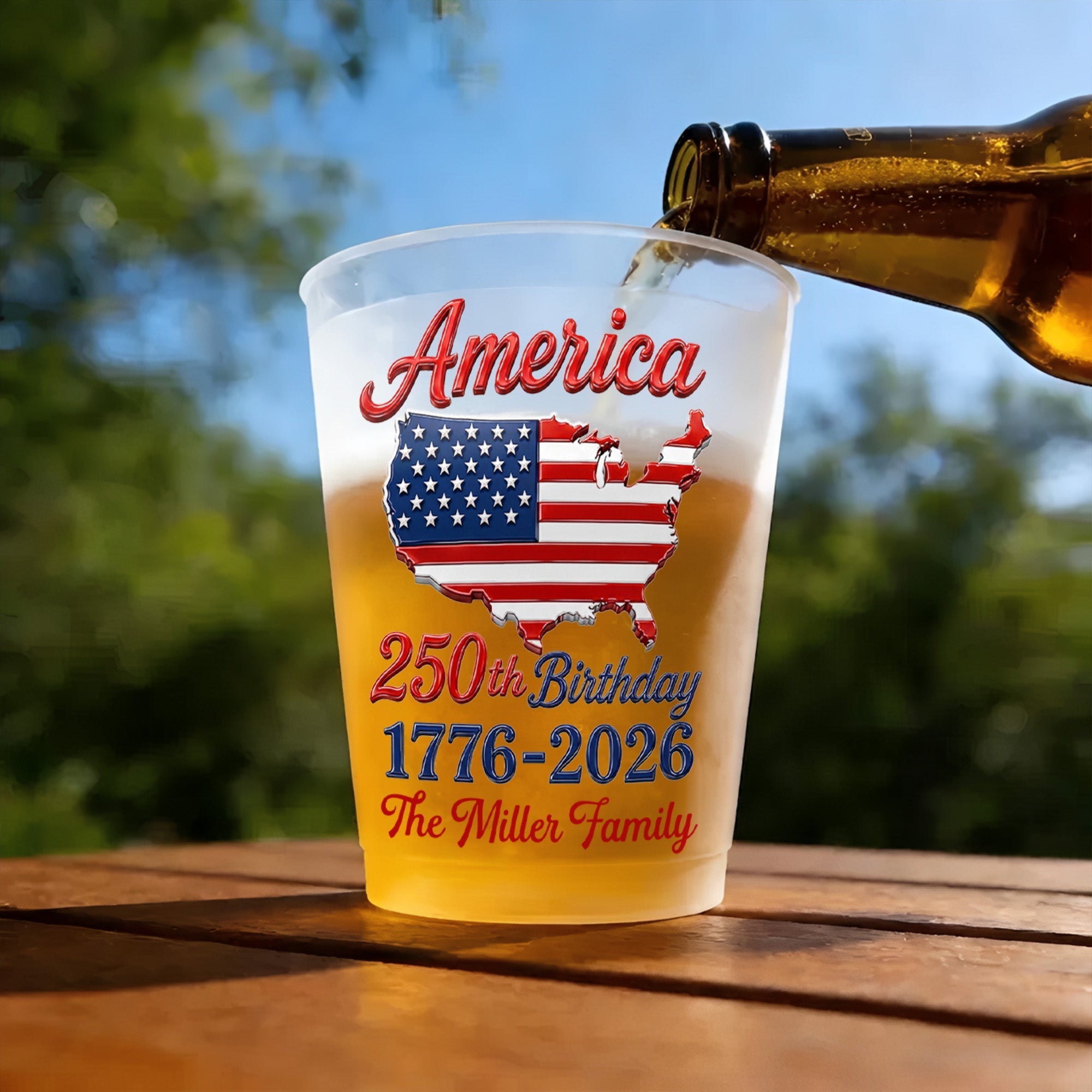 Personalized Frosted Cups USA Map American Flag Family Gift
