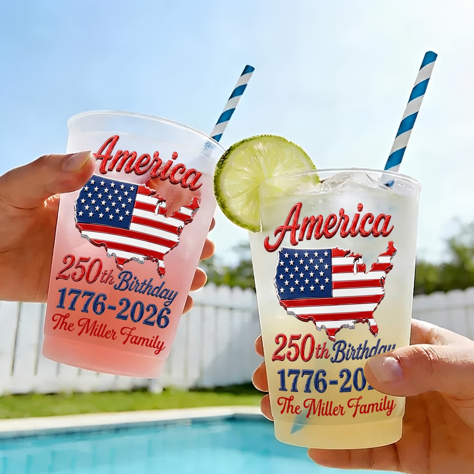 Personalized Frosted Cups USA Map American Flag Family Gift