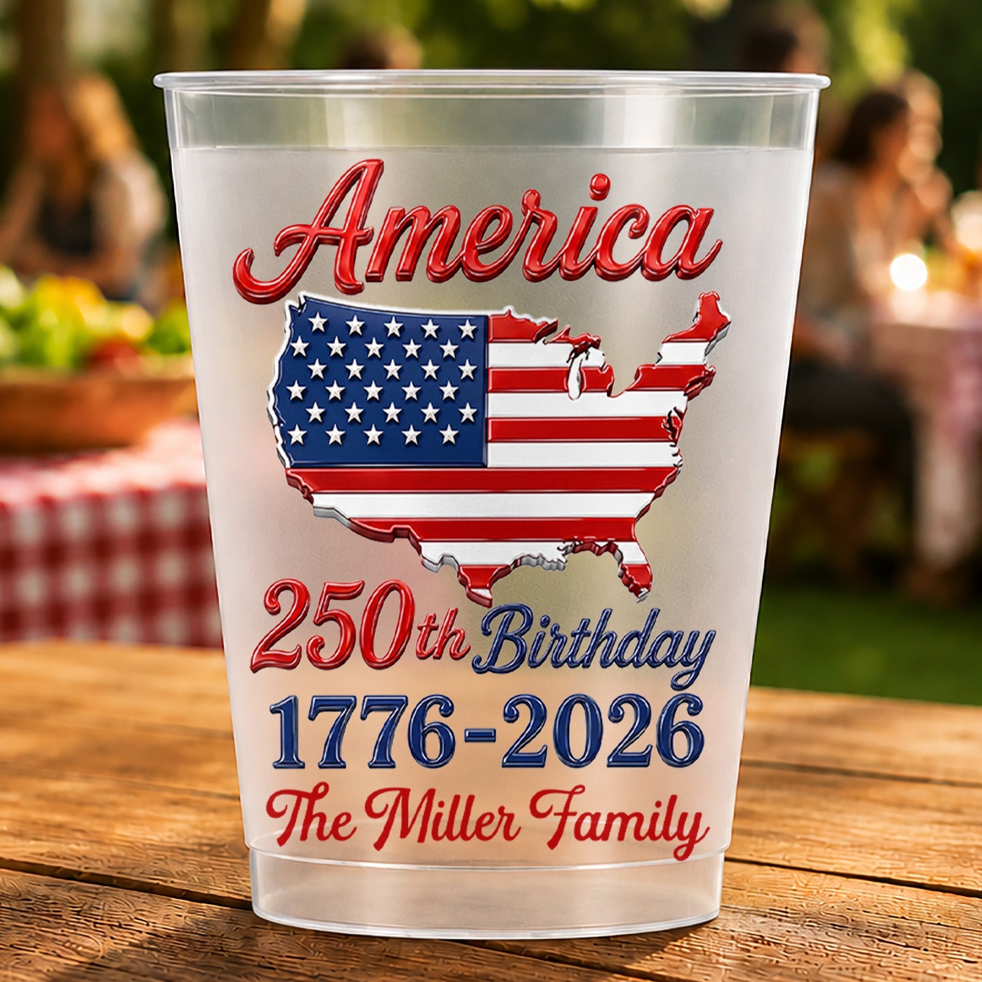 Personalized Frosted Cups USA Map American Flag Family Gift