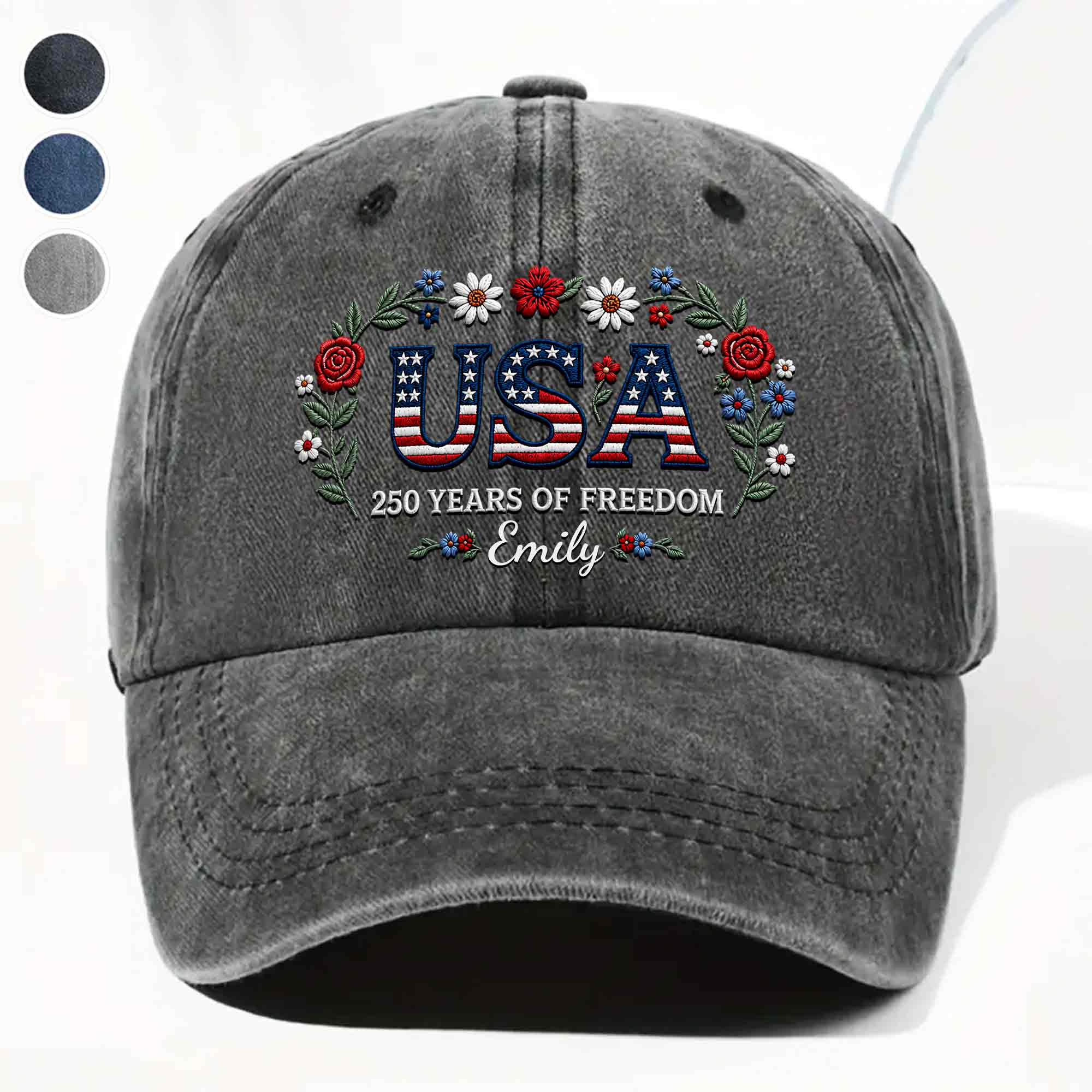 Personalized Washed Denim Cap USA Flag Gift for Independence Day