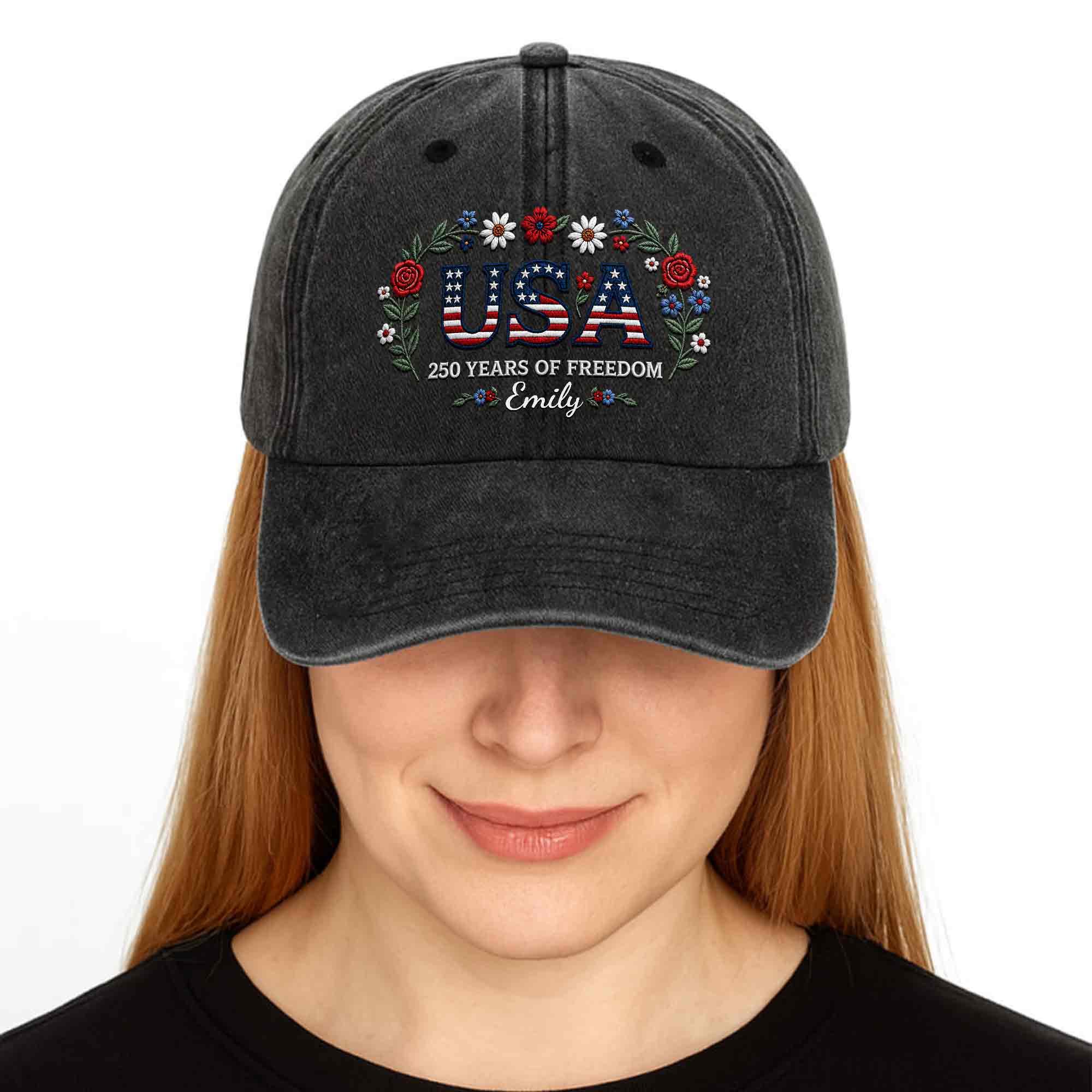 Personalized Washed Denim Cap USA Flag Gift for Independence Day