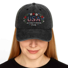Load image into Gallery viewer, Personalized Washed Denim Cap USA Flag Gift for Independence Day
