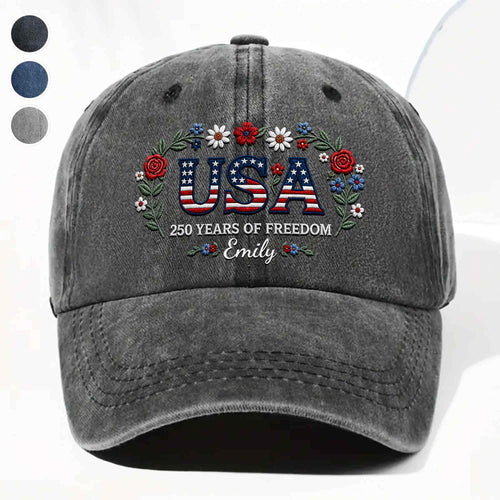 Personalized Washed Denim Cap USA Flag Gift for Independence Day