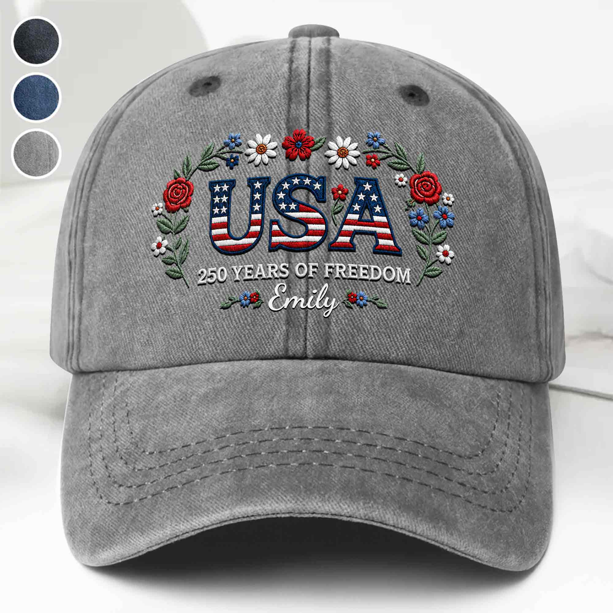 Personalized Washed Denim Cap USA Flag Gift for Independence Day