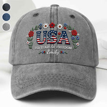 Load image into Gallery viewer, Personalized Washed Denim Cap USA Flag Gift for Independence Day
