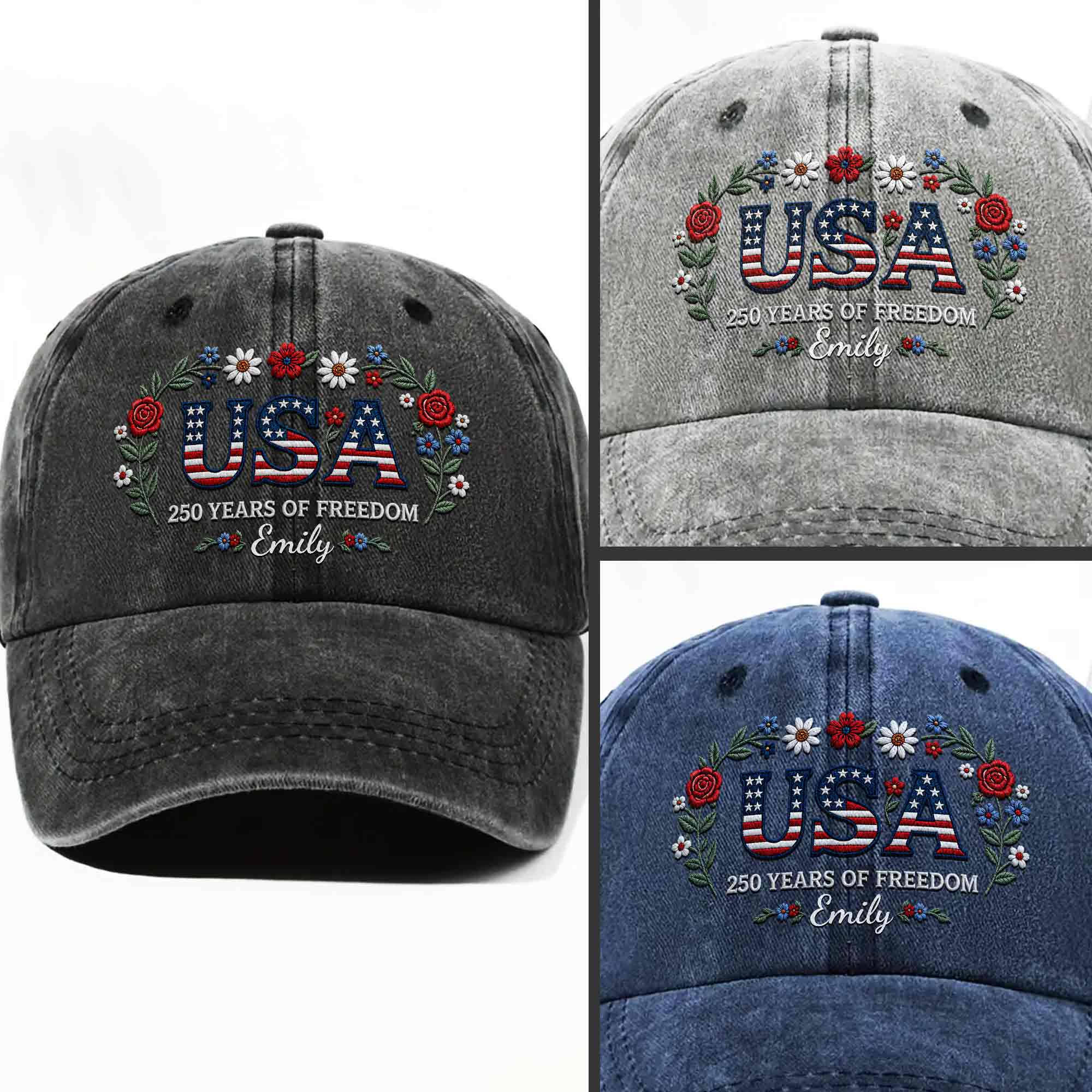 Personalized Washed Denim Cap USA Flag Gift for Independence Day