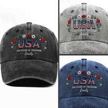 Load image into Gallery viewer, Personalized Washed Denim Cap USA Flag Gift for Independence Day
