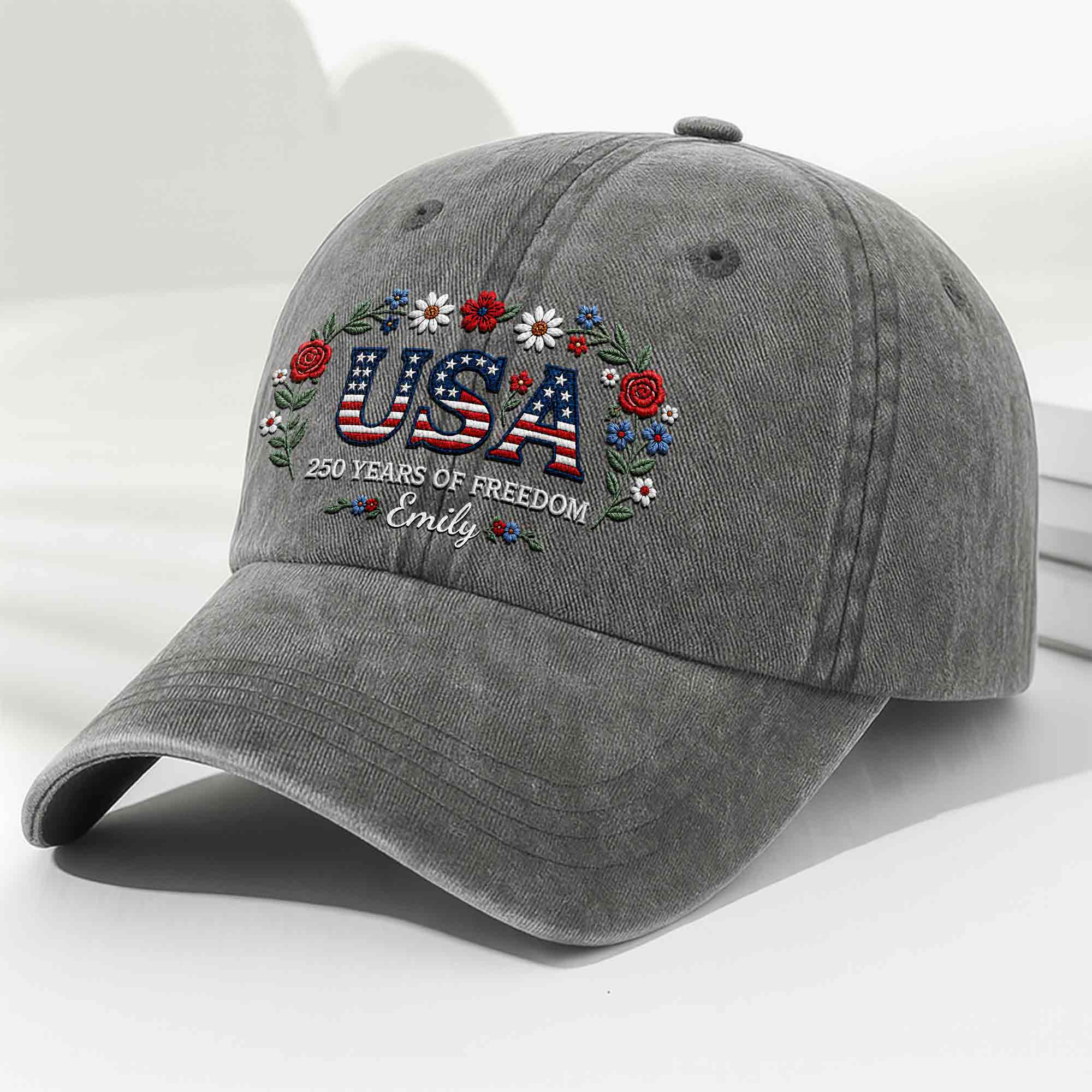 Personalized Washed Denim Cap USA Flag Gift for Independence Day