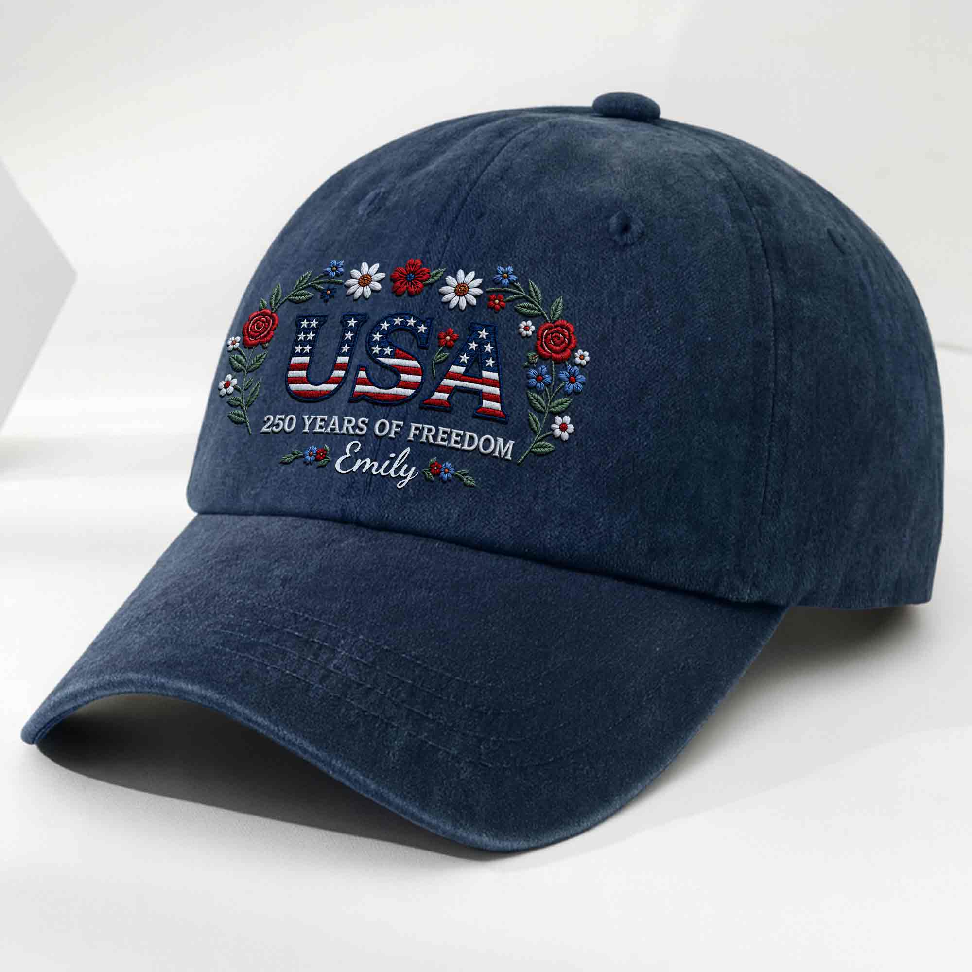 Personalized Washed Denim Cap USA Flag Gift for Independence Day