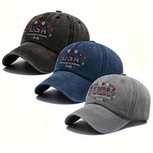 Load image into Gallery viewer, Personalized Washed Denim Cap USA Flag Gift for Independence Day

